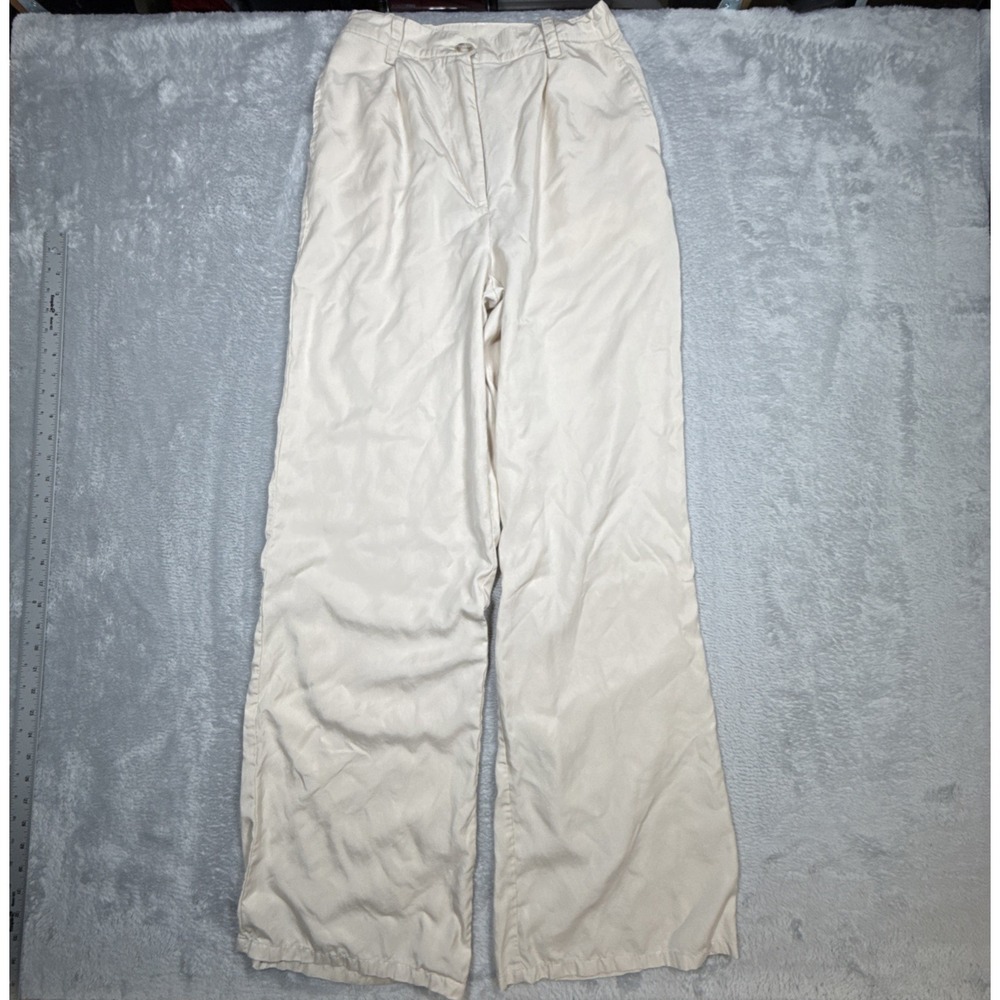 ASOS Design High Rise Wide Leg Pants Women 4 Tall Tan Pleated Bouncy Flowy